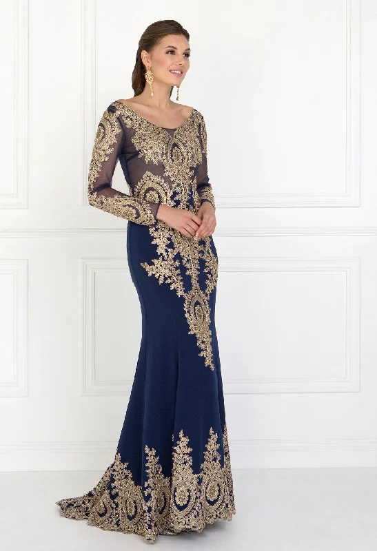 Short wedding guest dresses that are perfect for afternoon events -Embellished Long-Sleeve Mermaid Gown by Elizabeth K GL1597 - Outlet