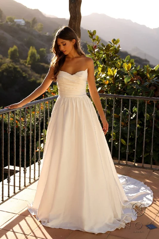 Wedding guest dresses in classic neutral colors -Strapless A-line Wedding Gown by Nox Anabel JE1002