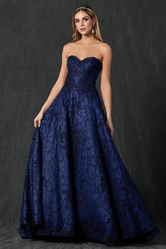 Wedding guest dresses with subtle metallic accents for evening glam -Embroidered Long Strapless Dress by Juliet 692