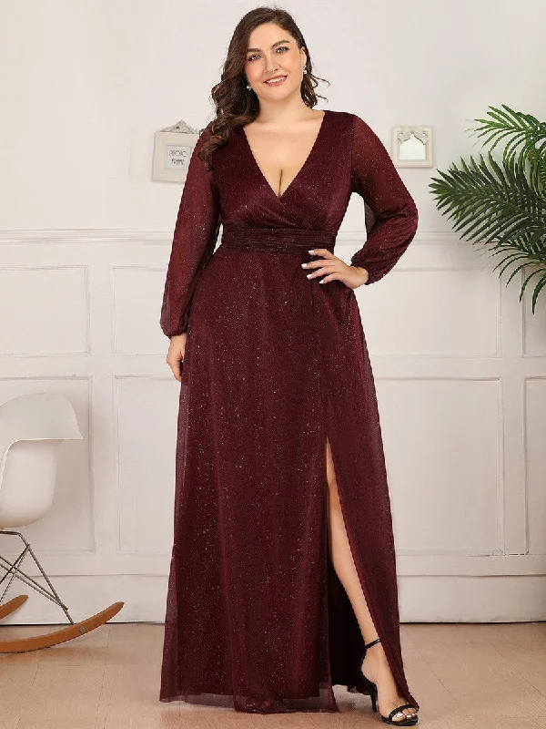Sexy backless dresses for cocktail parties -Women's Sexy V-Neck Shiny Wholesale Plus Size Evening Dresses
