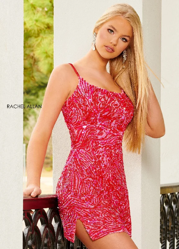 Graduation dresses with lace details for a feminine touch -Short Iridescent Sequin Dress by Rachel Allan 40183