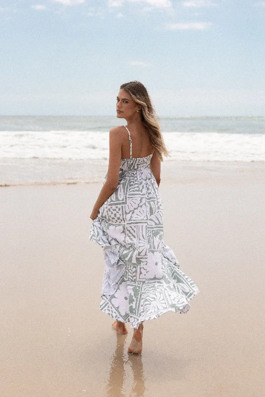 Chic one-shoulder dresses for modern cocktail parties -Kelsie Midi Dress - Sage Print