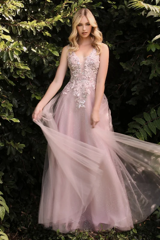 cocktail dresses with high necks for formal occasions --Long Floral Applique Dress by Cinderella Divine CDS409