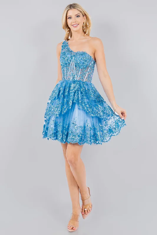Graduation dresses with flowy skirts for a relaxed feel -Short One Shoulder Tiered Dress by Cinderella Couture 5132J