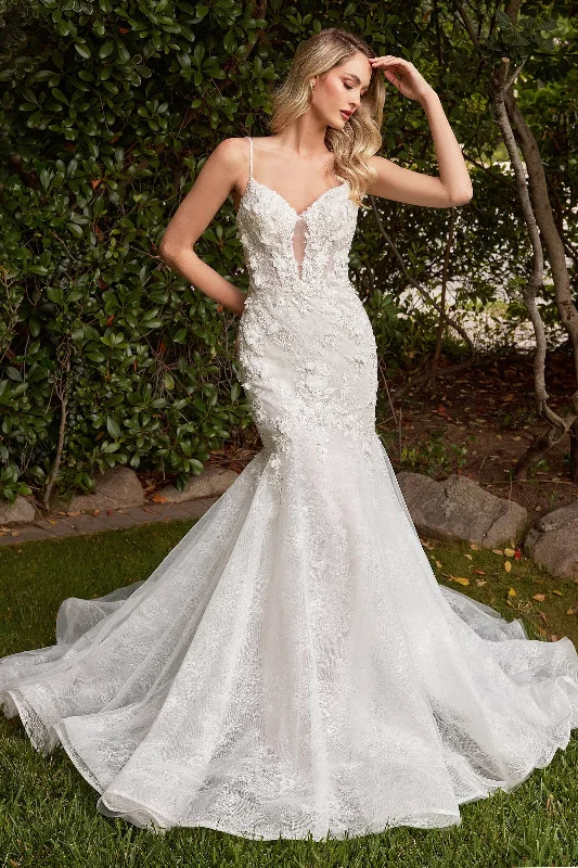 formal dresses for plus size women with A-line skirts --Sleeveless Lace Mermaid Bridal Gown by Ladivine CD856W