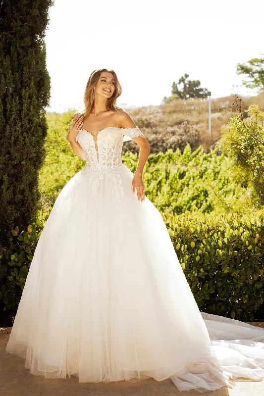 Best wedding guest dresses for rustic weddings -Off Shoulder Corset Bridal Gown by Abby Lane 97224