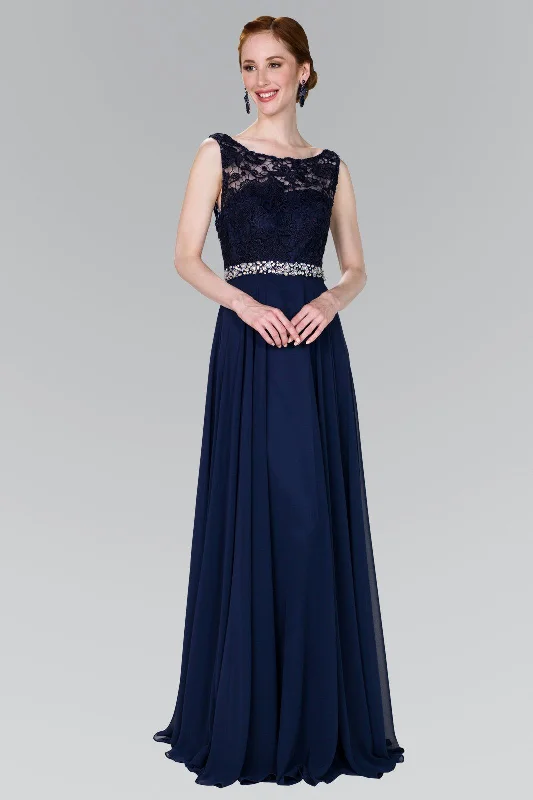 Best wedding guest dresses for casual indoor weddings -Long Lace Bodice Chiffon Dress by Elizabeth K GL2420