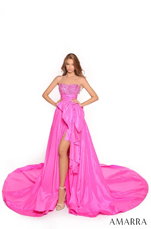 formal dresses for plus size women with A-line skirts --Taffeta Strapless A-line Slit Gown by Amarra 88446
