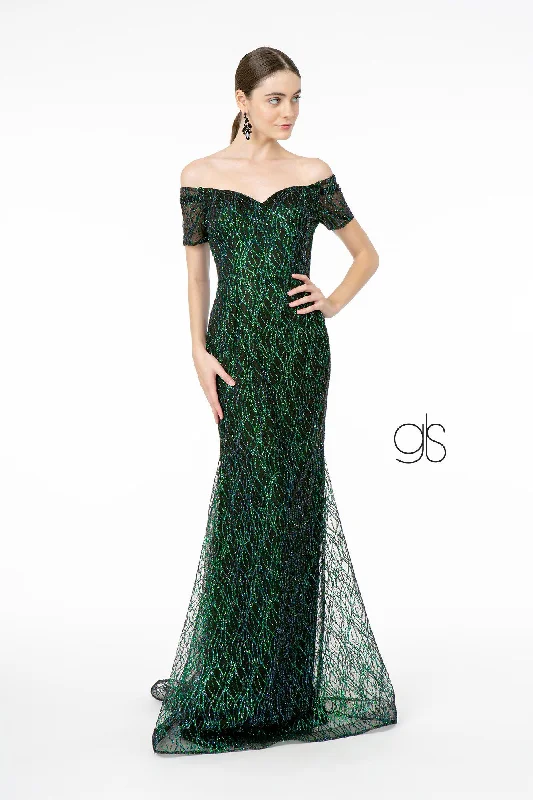 Wedding guest dresses with halter necks for a flattering style -Short Sleeve Long Glitter Mermaid Dress by Elizabeth K GL1846