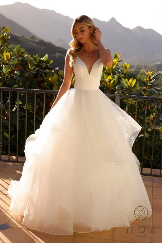 Affordable wedding guest dresses that look expensive -Sleeveless Layered Wedding Gown by Nox Anabel JE997