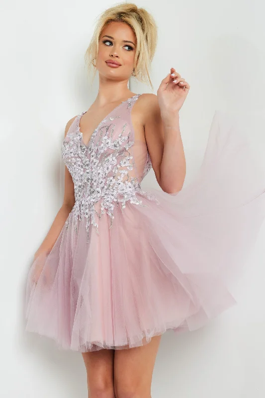 Black tie party dresses for formal occasions -Applique Short Sleeveless A-line Dress by Jovani 09518