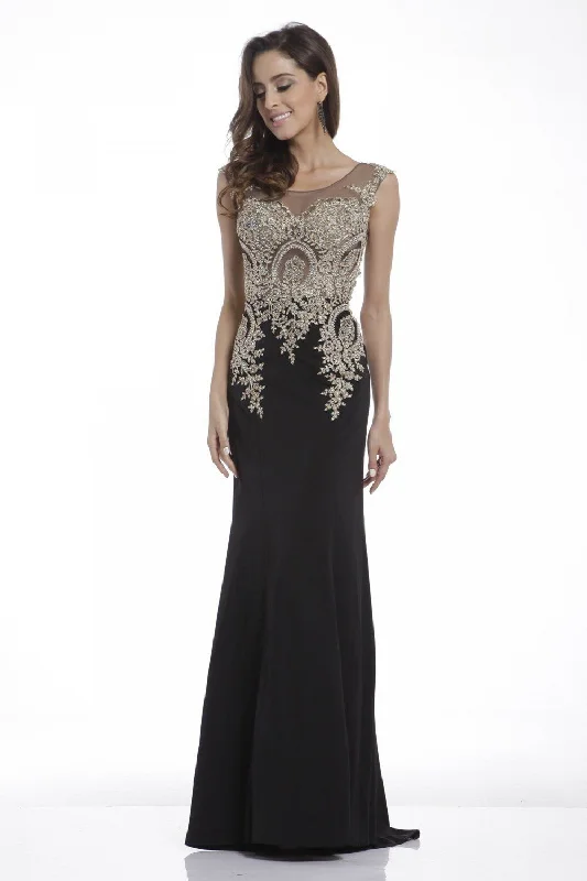 High-neck wedding guest dresses for conservative events -Embellished Long Cap Sleeve Dress by Cinderella Divine 35