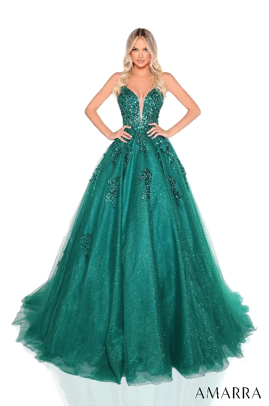 cocktail dresses with asymmetrical hemlines for unique style --Glitter Sleeveless A-line Gown by Amarra 88370