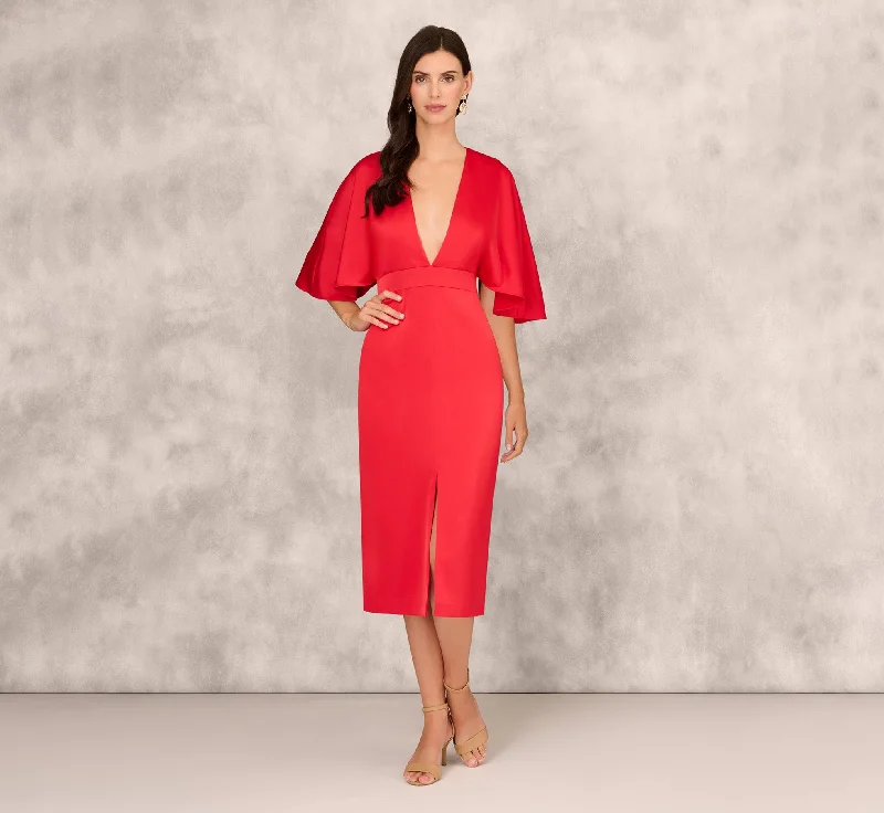 Wedding guest dresses for relaxed outdoor weddings with a country charm -Crepe Back Satin Midi Dress With Flutter Sleeves In Chateau Red
