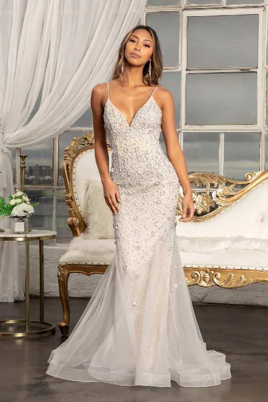 cocktail dresses with metallic thread for shimmer --3D Floral Applique Mermaid Dress by Elizabeth K GL3000