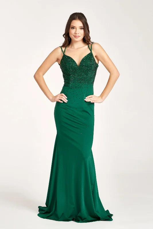 cocktail dresses with floral embroidery for romantic style --Fitted Lace-Up Rhinestone Gown by Elizabeth K GL3036