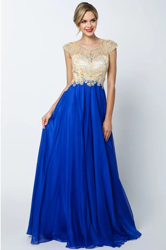 bridesmaid dresses with mesh sleeves for subtle coverage --Beaded Long Cap Sleeve Dress by Juliet 636
