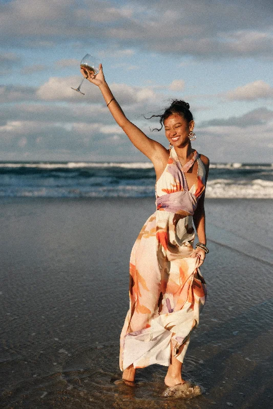 Affordable wedding guest dresses for budget-conscious buyers -Marie Halterneck Maxi Dress - Multi