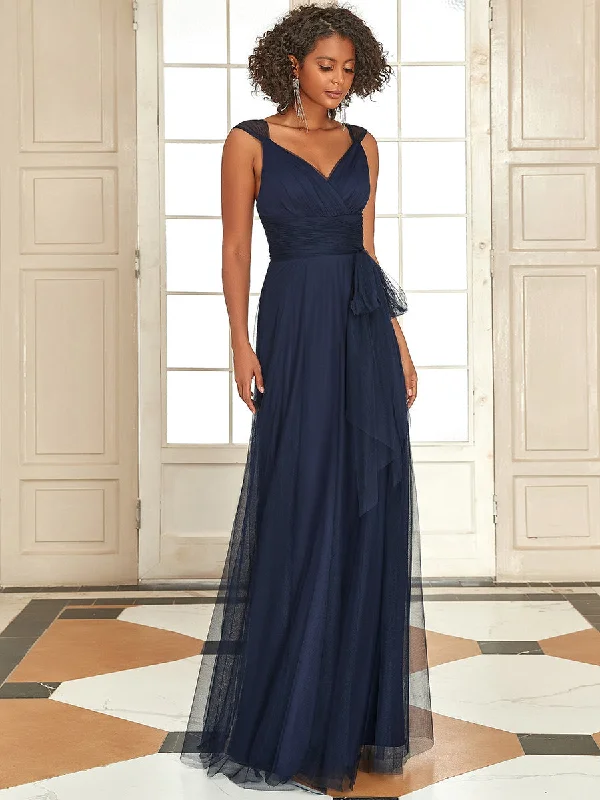 Perfect cocktail dresses for evening affairs -Adorable A Line Sleeveless Wholesale Tulle Bridesmaid Dresses With Belt