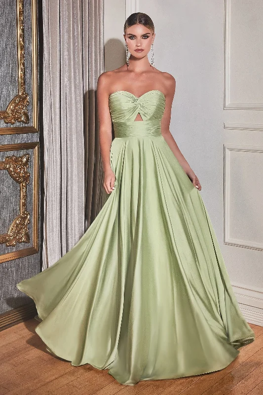 bridesmaid dresses with ruched bodices for flattering silhouette --Long Satin Strapless Keyhole Dress by Ladivine 7496