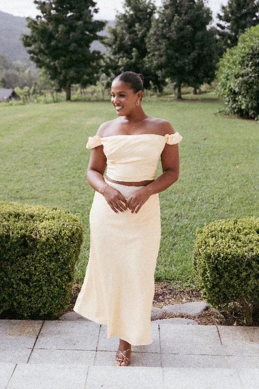Trendy wedding guest dresses for boho-themed weddings -Arabella Two Piece Set - Butter Yellow
