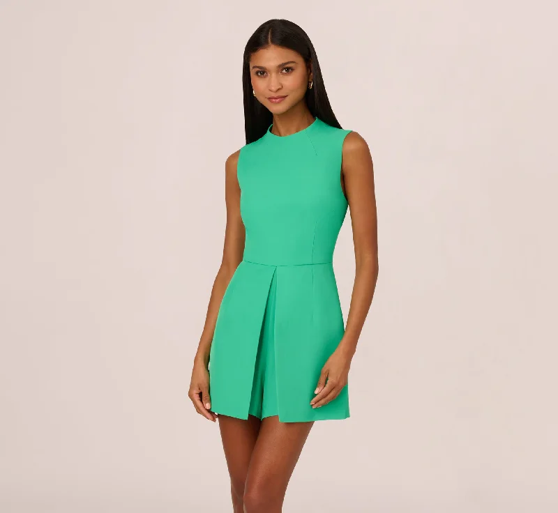 Spring dresses for work with a professional look -Sleeveless Romper With Peplum Hem In Flora Green