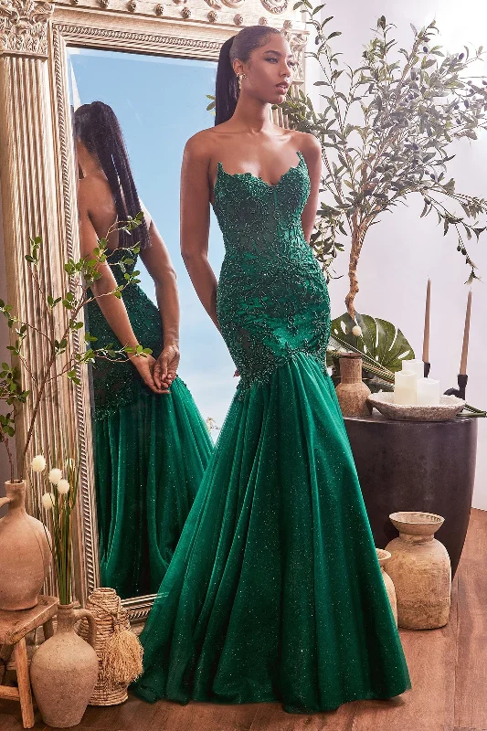 cocktail dresses with satin fabric for smooth texture --Applique Strapless Tulle Mermaid Dress by Ladivine CDS482