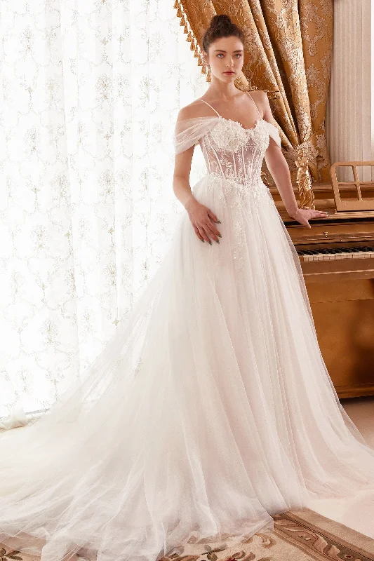 cocktail dresses with mesh sleeves for subtle coverage --Floral Embroidered Corset Bridal Gown by Ladivine WN307