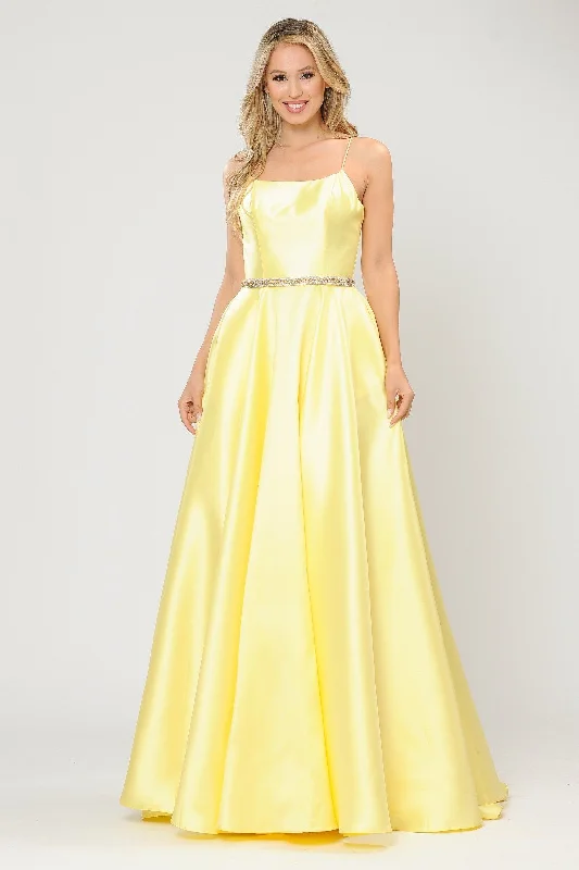 Gorgeous chiffon dresses for wedding guest outfits -Long Square Neck Dress with Corset Back by Poly USA 8684