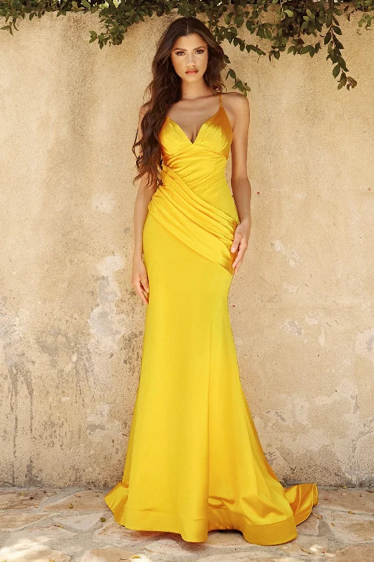 Wedding guest dresses for fall weddings with cozy fabrics -Ruched Satin Mermaid Dress by Cinderella Divine CH236