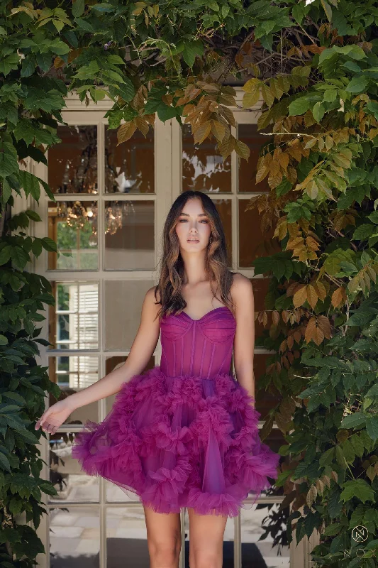 Off-shoulder cocktail dresses for evening parties -Short Strapless Ruffled Dress by Nox Anabel Y859