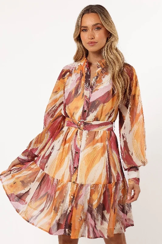 cocktail dresses with velvet finishes for winter warmth --Quinn Long Sleeve Mini Dress - Warm Multi