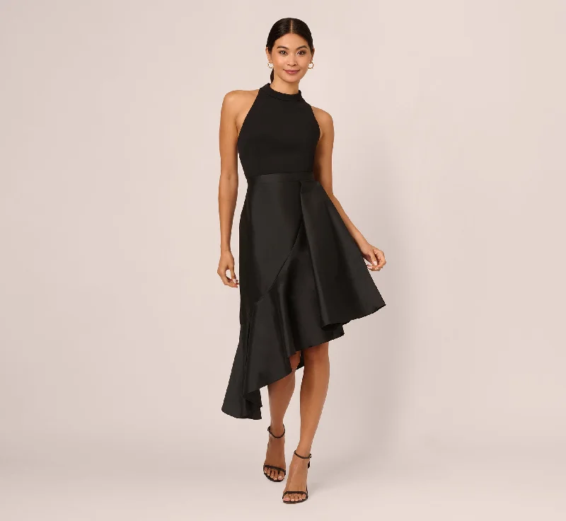 Wedding guest dresses for casual weddings with a laid-back vibe -Crepe Combo Taffeta Dress In Black