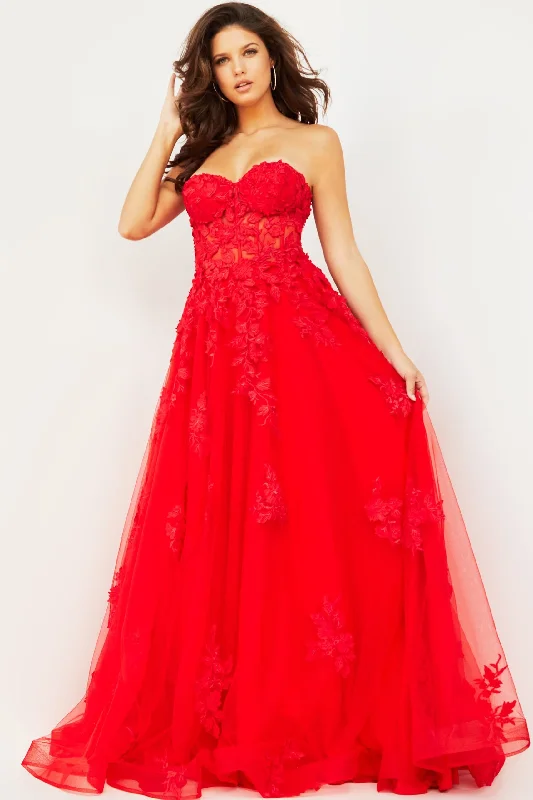 cocktail dresses with halter necks for formal dinners --Embroidered Strapless A-line Gown by Jovani 07901