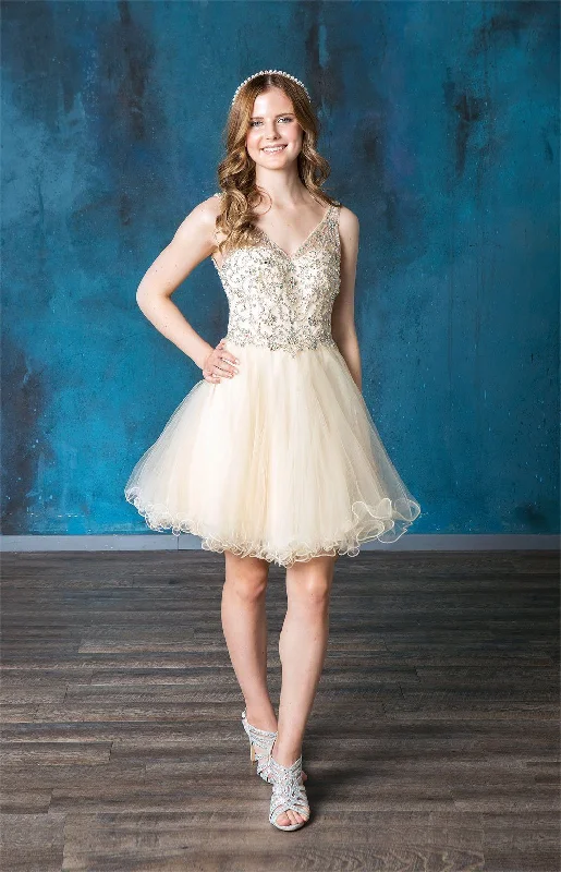 Graduation dresses with floral accents for a spring touch -Ruffled Short V-Neck Tulle Dress by Calla KY72071