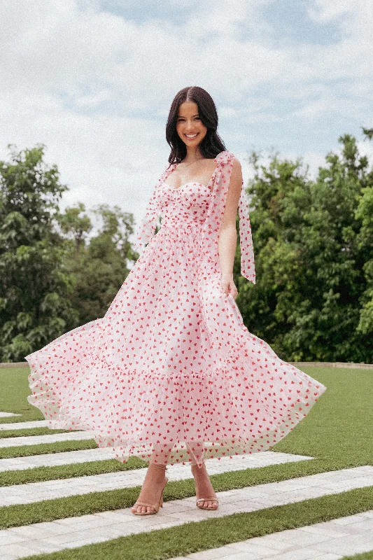 cocktail dresses with lace backs for intricate detail --Floret Midi Dress - Red Hearts