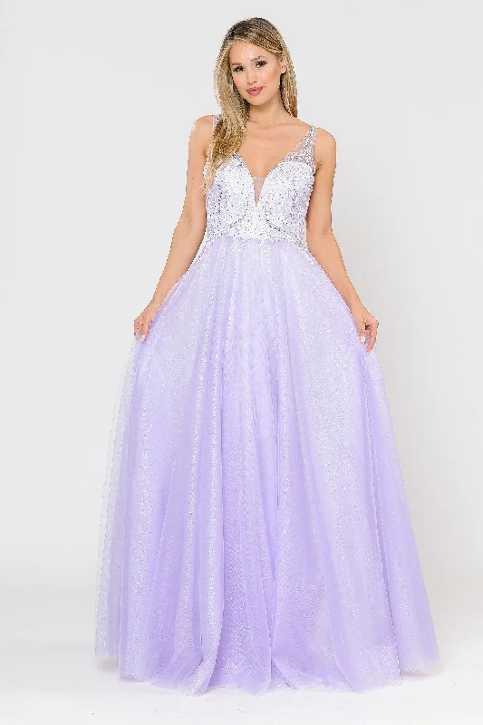 cocktail dresses with embroidered bodices for intricate detail --Long Glitter Dress with Embroidered Bodice by Poly USA 8354