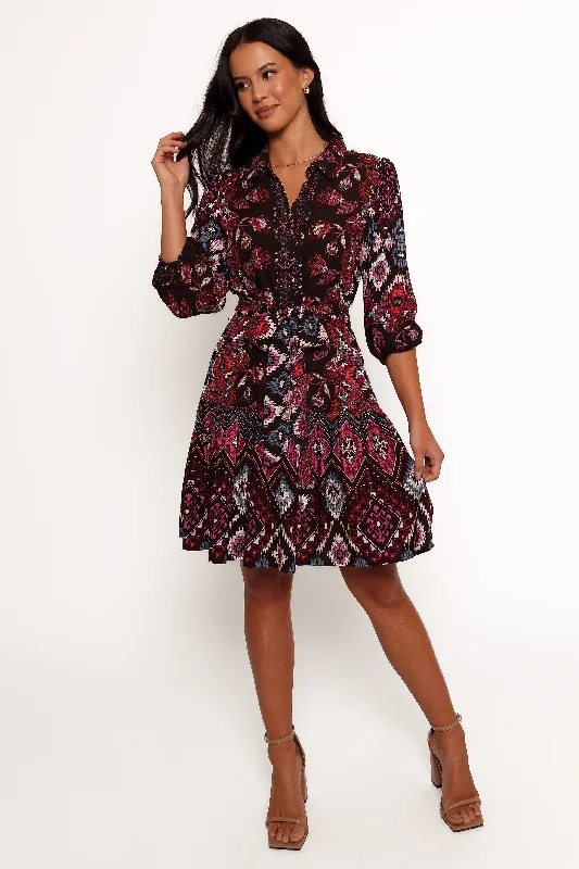 Boho-chic spring dresses for a relaxed vibe -Mandy Long Sleeve Mini Dress - Chocolate Brown