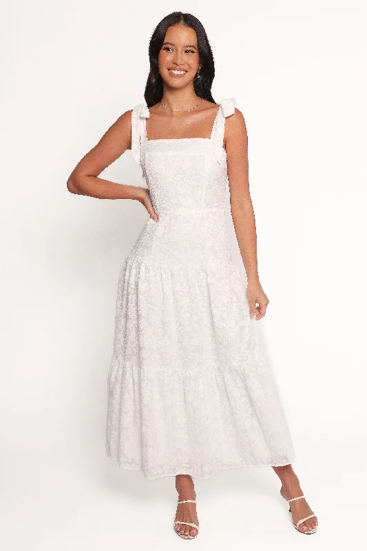 Graduation dresses for warm weather with breathable fabrics -Lavinia Maxi Dress - White Floral