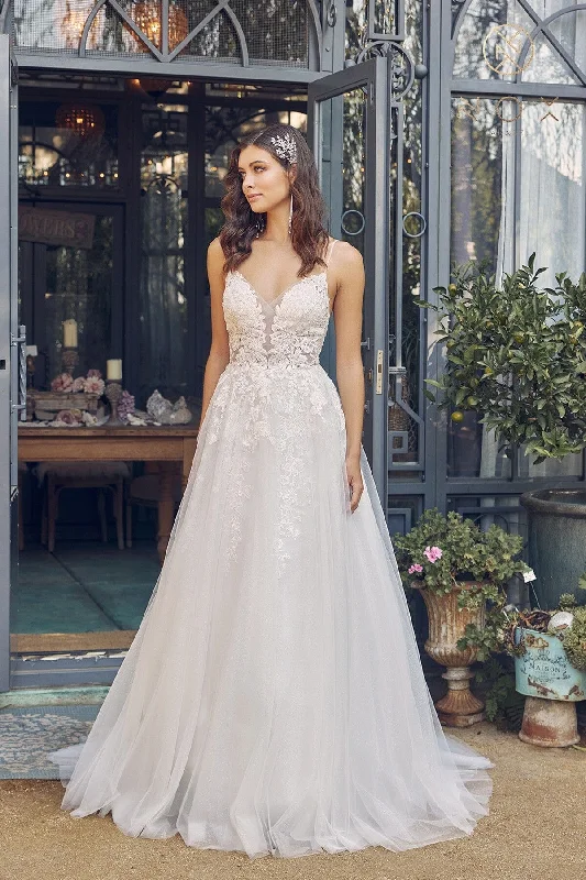 How to accessorize with wedding guest dresses for the perfect look -Applique V-Neck Wedding Dress by Nox Anabel JE933