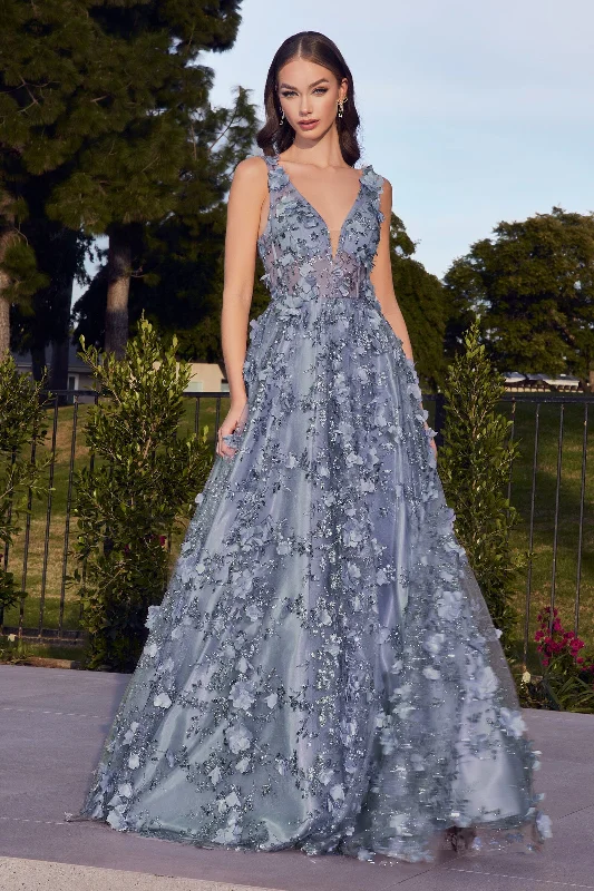 cocktail dresses with floral embroidery for romantic style --3D Floral Glitter Ball Gown by Ladivine J838