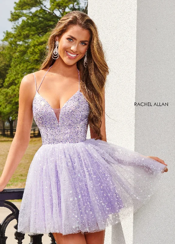 Graduation dresses for petite women with flattering cuts -Star Beaded Short Halter Dress by Rachel Allan 40179