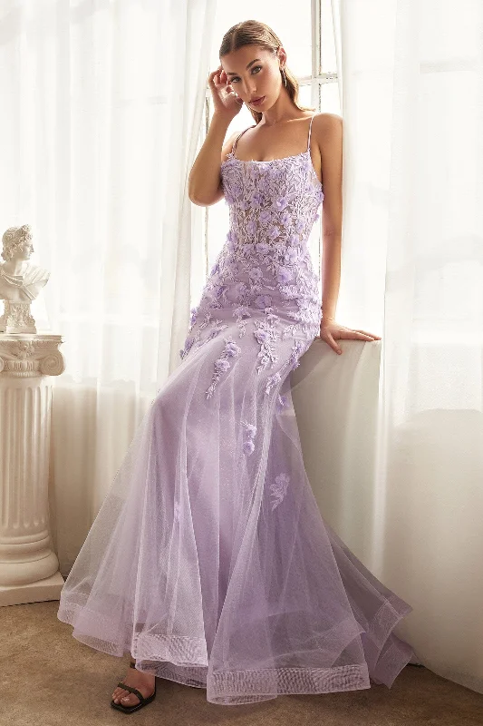 formal dresses with sheer panels for modern style --3D Floral Applique Mermaid Dress by Ladivine CD995