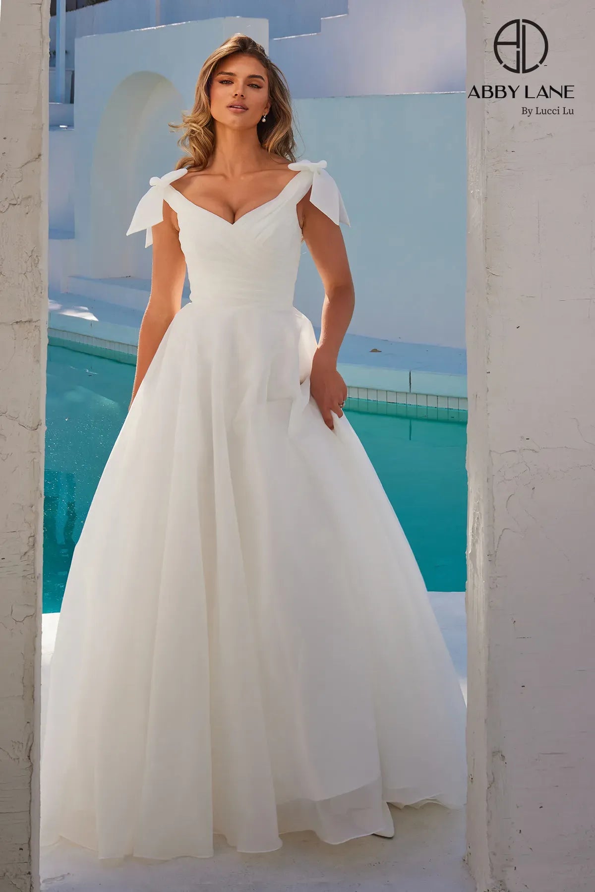 cocktail dresses with puffed sleeves for vintage flair --Organza V-Neck A-line Bridal Gown by Abby Lane 97286