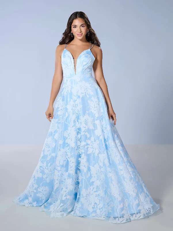 formal dresses for prom with sweetheart necklines --Floral Print Sleeveless A-line Gown by Tiffany Designs 16158