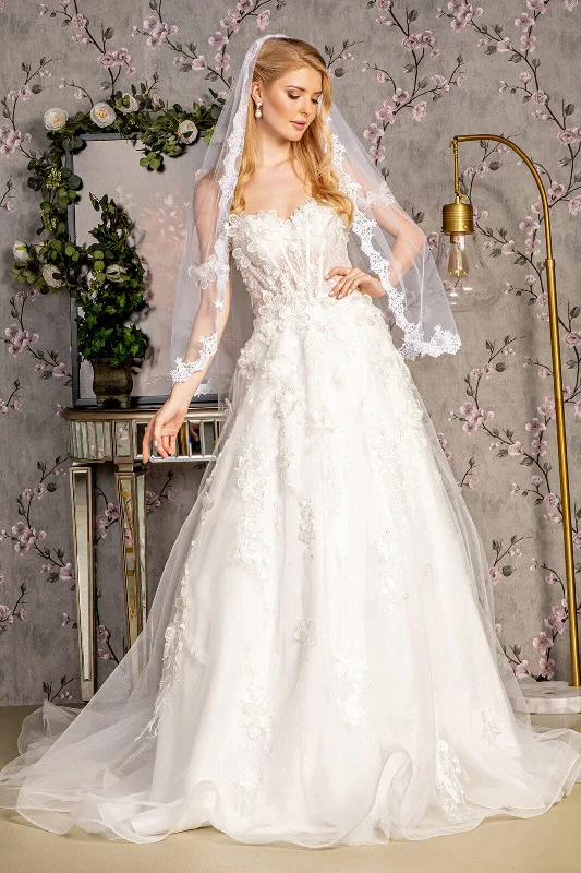 Beautiful silk wedding guest dresses for evening events -Off Shoulder Cape Sleeve Bridal Gown by GLS Gloria GL3448