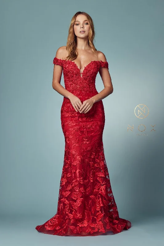 Wedding guest dresses for contemporary weddings with modern flair -Applique Off Shoulder Mermaid Gown by Nox Anabel C439