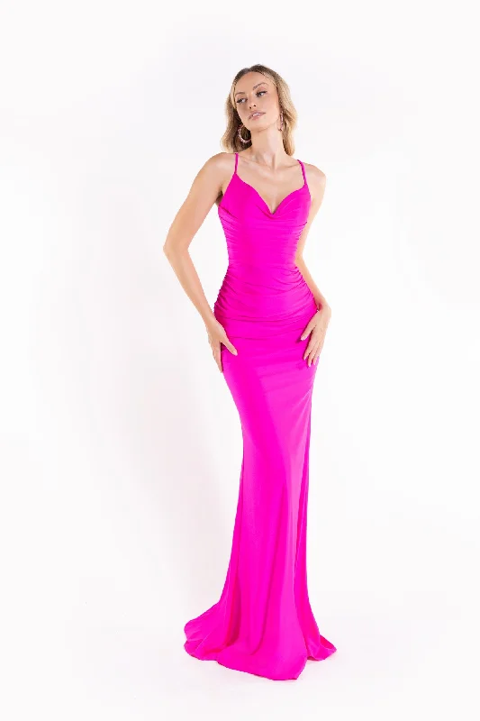 cocktail dresses with off-shoulder necklines for feminine charm --Fitted Sleeveless Cowl Gown by Abby Paris 90173