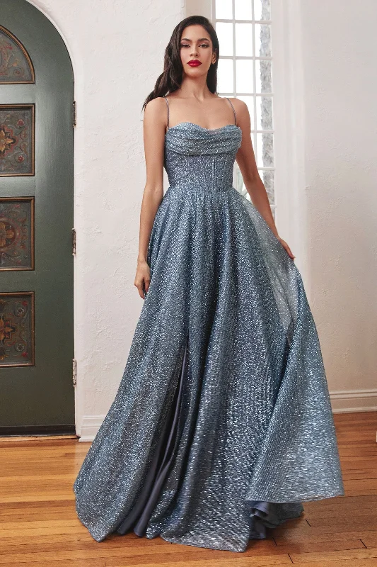 bridesmaid dresses with mesh sleeves for subtle elegance --Glitter Cowl Corset A-line Gown by Ladivine CD252