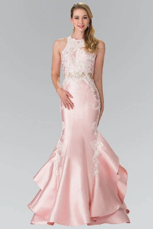 cocktail dresses with satin fabric for smooth texture --Sleeveless Embroidered Mermaid Gown by Elizabeth K GL2356